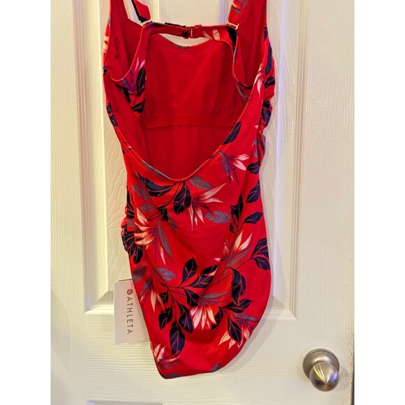 NWT ATHLETA Swimsuit Sz L One Piece Red Leaf Print Floral Paradaiso Ocean Pool - Picture 5 of 14